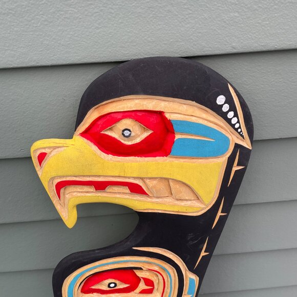Hand Carved Northwest Coast Thunderbird Orca Wood Carving Painted Indigenous Chr - Picture 2 of 4